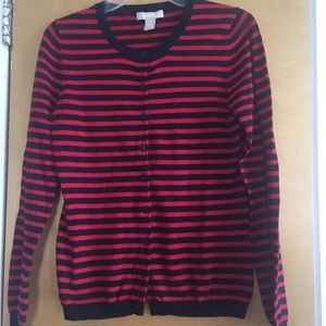 Banana Republic Red Striped Cotton Blend Button Down Cardigan Sweater Size S